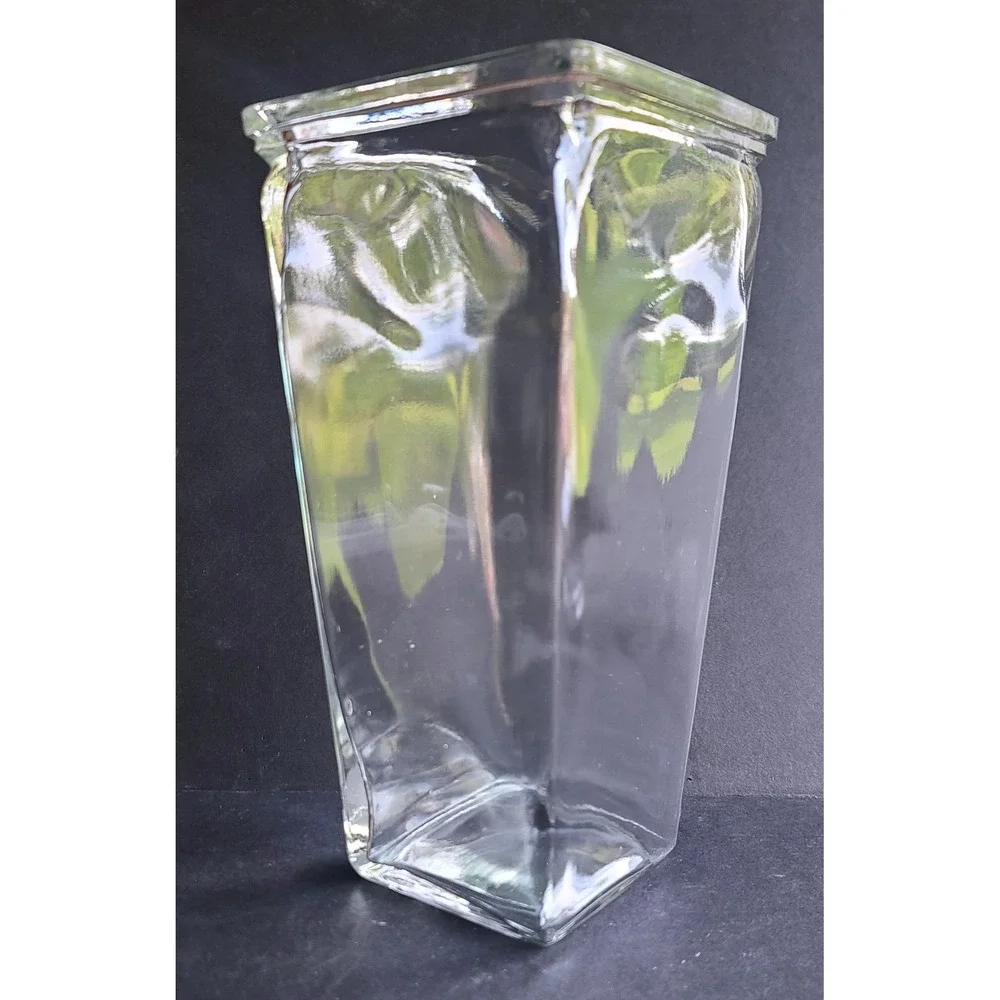 Hand Blown Art Glass Tapered Square Neck Clear Heavy Vase Floral‎ Centerpiece